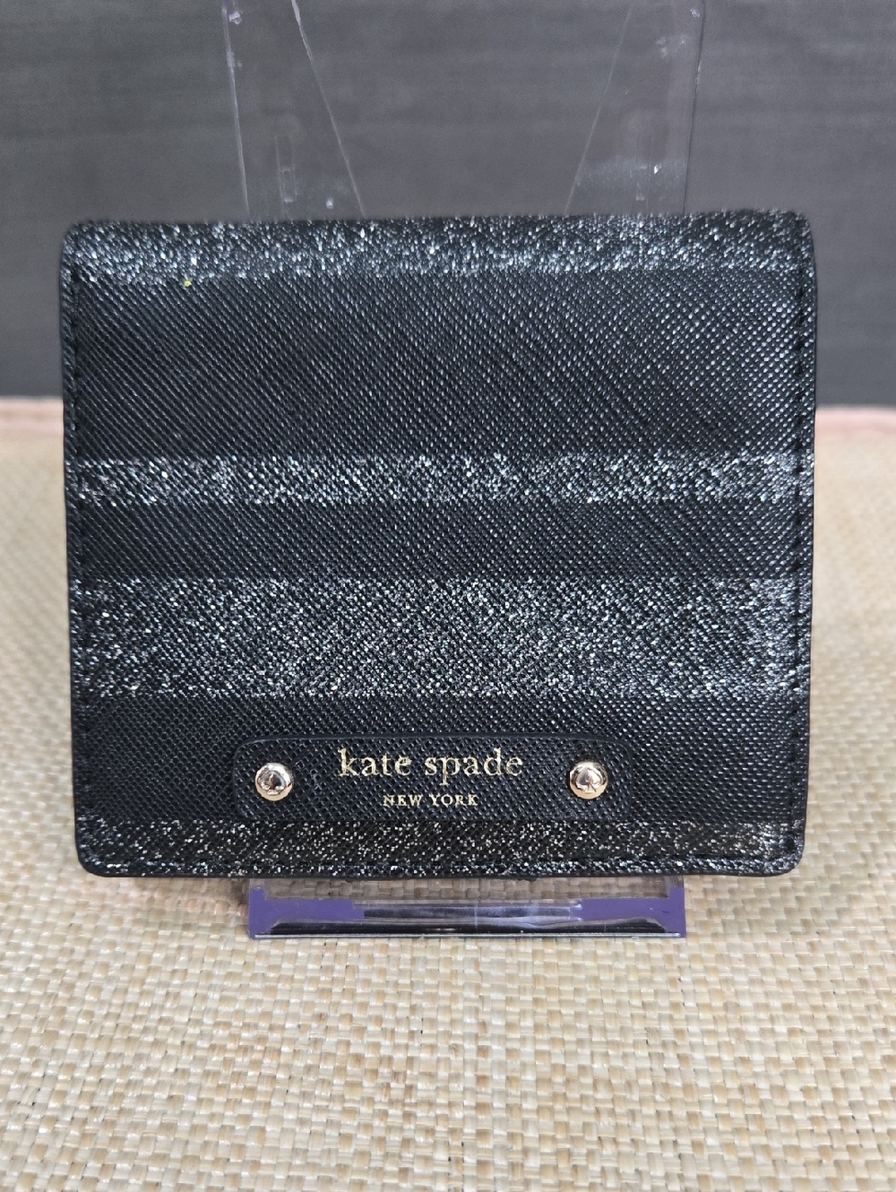 Like-New! kate spade Black Glitter Stripe Small Wallet